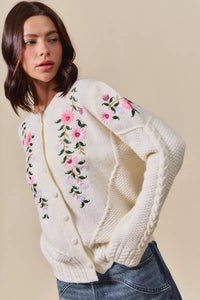 Floral Embroidered Coquette Sweater Cardigan-Reef Love