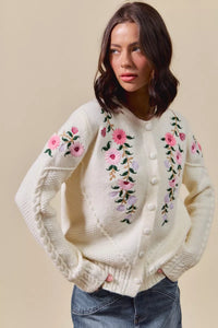Floral Embroidered Coquette Sweater Cardigan-Reef Love