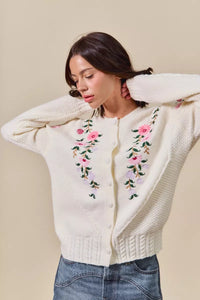 Floral Embroidered Coquette Sweater Cardigan-Reef Love