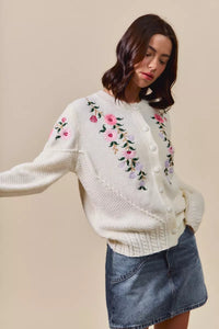 Floral Embroidered Coquette Sweater Cardigan-Reef Love