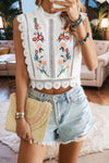 Floral Embroidery Guipure Lace Cropped Blouse-Crochet Lace Top-Reef Love-White-S-Reef Love