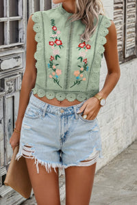 Floral Embroidery Guipure Lace Cropped Blouse-Crochet Lace Top-Reef Love-Reef Love