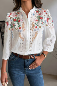 Floral Hollow Out Button Down Long Sleeve Blouse-Blouse-Reef Love-Reef Love