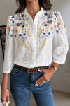 Floral Hollow Out Button Down Long Sleeve Blouse-Blouse-Reef Love-Reef Love