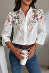 Floral Hollow Out Button Down Long Sleeve Blouse-Blouse-Reef Love-Red White-S-Reef Love
