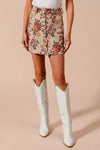 Floral Jacquard Button Front Mini Skirt-Floral Jacquard Button Front Mini Skirt with scalloped hem. Chic, textured design with pockets for a versatile and feminine look. Perfect fall transition staple.-Reef Love