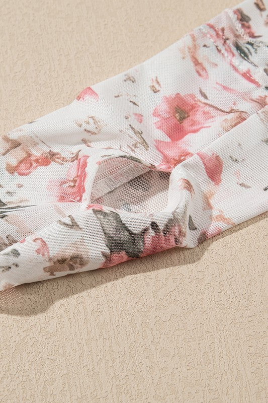 Floral Mesh High Neck Sheath Blouse-The chic mesh floral blouse is a delicate fusion of floral beauty and sophisticated style. The high neck design is perfect for a polished and professional look.-Reef Love