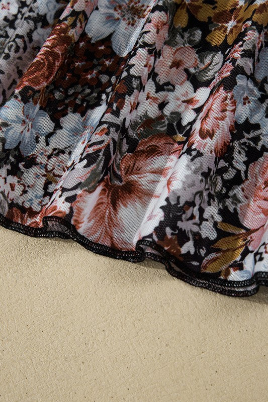 Floral Mesh High Neck Sheath Blouse-The chic mesh floral blouse is a delicate fusion of floral beauty and sophisticated style. The high neck design is perfect for a polished and professional look.-Reef Love
