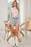 Floral Mesh High Neck Sheath Blouse-The chic mesh floral blouse is a delicate fusion of floral beauty and sophisticated style. The high neck design is perfect for a polished and professional look.-Reef Love