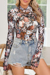 Floral Mesh High Neck Sheath Blouse-The chic mesh floral blouse is a delicate fusion of floral beauty and sophisticated style. The high neck design is perfect for a polished and professional look.-Reef Love