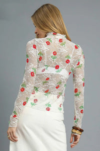 Floral Mock Neck Mesh Sheer Top-Mesh Shirt-Umgee-Reef Love