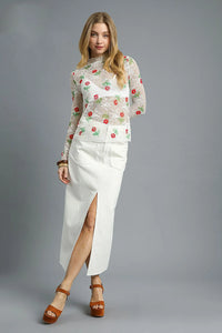 Floral Mock Neck Mesh Sheer Top-Mesh Shirt-Umgee-Reef Love