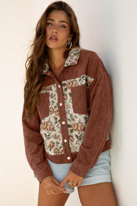 Floral Patchwork Ribbed Corduroy Shirt Jacket