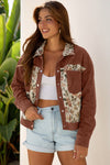 Floral Patchwork Ribbed Corduroy Shirt Jacket