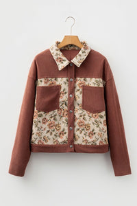 Floral Patchwork Ribbed Corduroy Shirt Jacket