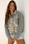 Floral Patchwork Ribbed Corduroy Shirt Jacket