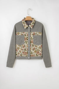 Floral Patchwork Ribbed Corduroy Shirt Jacket