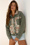 Floral Patchwork Ribbed Corduroy Shirt Jacket
