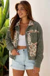 Floral Patchwork Ribbed Corduroy Shirt Jacket