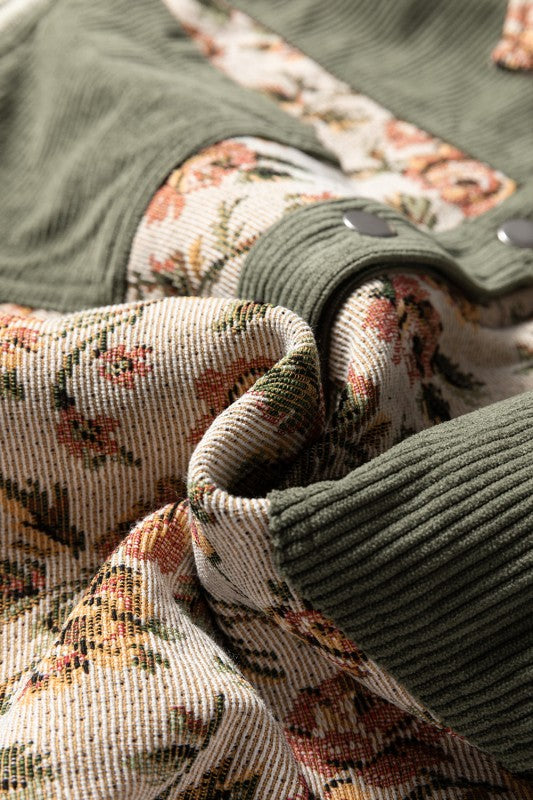 Floral Patchwork Ribbed Corduroy Shirt Jacket