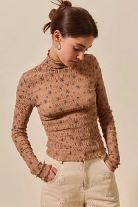 Floral Print Textured Long Sleeve Knit Top