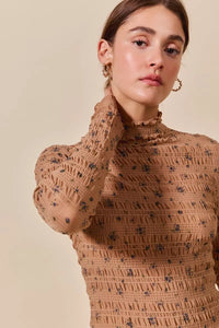 Floral Print Textured Long Sleeve Knit Top