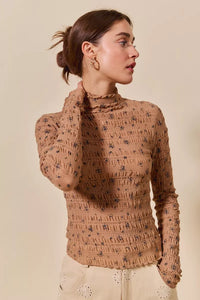 Floral Print Textured Long Sleeve Knit Top