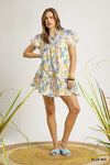 Floral Print Tie Neck Puff Sleeve Mini Dress-Floral babydoll mini dress with puff sleeves, tie neck, and tiered ruffle hem. Lightweight 100% cotton—perfect for spring outings and garden parties.-Reef Love Boho-Chic Boutique