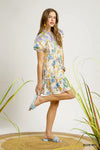 Floral Print Tie Neck Puff Sleeve Mini Dress-Floral babydoll mini dress with puff sleeves, tie neck, and tiered ruffle hem. Lightweight 100% cotton—perfect for spring outings and garden parties.-Reef Love Boho-Chic Boutique