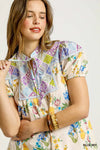 Floral Print Tie Neck Puff Sleeve Mini Dress-Floral babydoll mini dress with puff sleeves, tie neck, and tiered ruffle hem. Lightweight 100% cotton—perfect for spring outings and garden parties.-Reef Love Boho-Chic Boutique