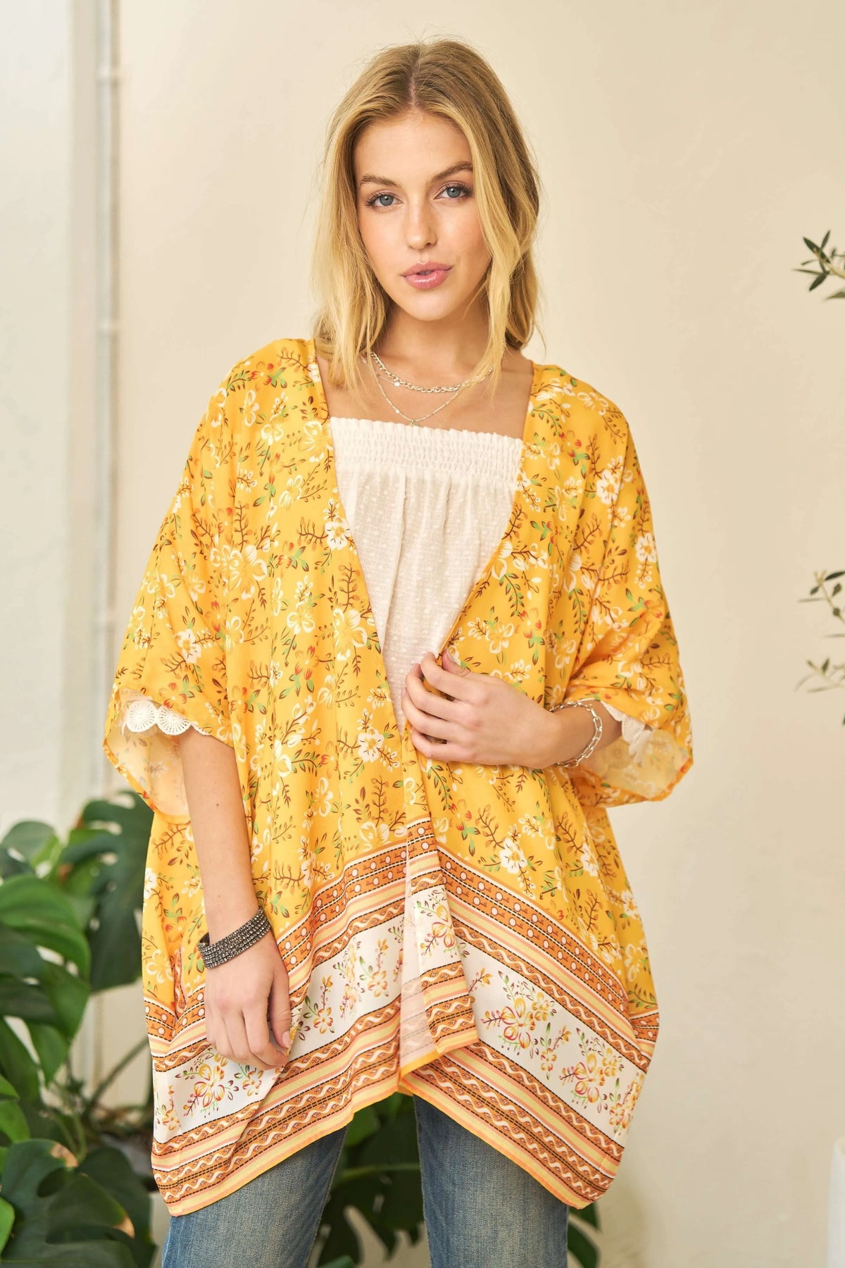 Floral Printed Short Sleeve Loose Fit Kimono Cover Up-Open Knit Cover Up-Reef Love