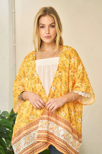 Floral Printed Short Sleeve Loose Fit Kimono Cover Up-Open Knit Cover Up-Reef Love
