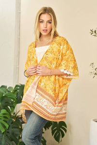 Floral Printed Short Sleeve Loose Fit Kimono Cover Up-Open Knit Cover Up-Reef Love