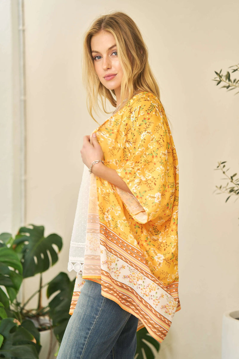 Floral Printed Short Sleeve Loose Fit Kimono Cover Up-Open Knit Cover Up-Reef Love