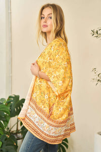 Floral Printed Short Sleeve Loose Fit Kimono Cover Up-Open Knit Cover Up-Reef Love
