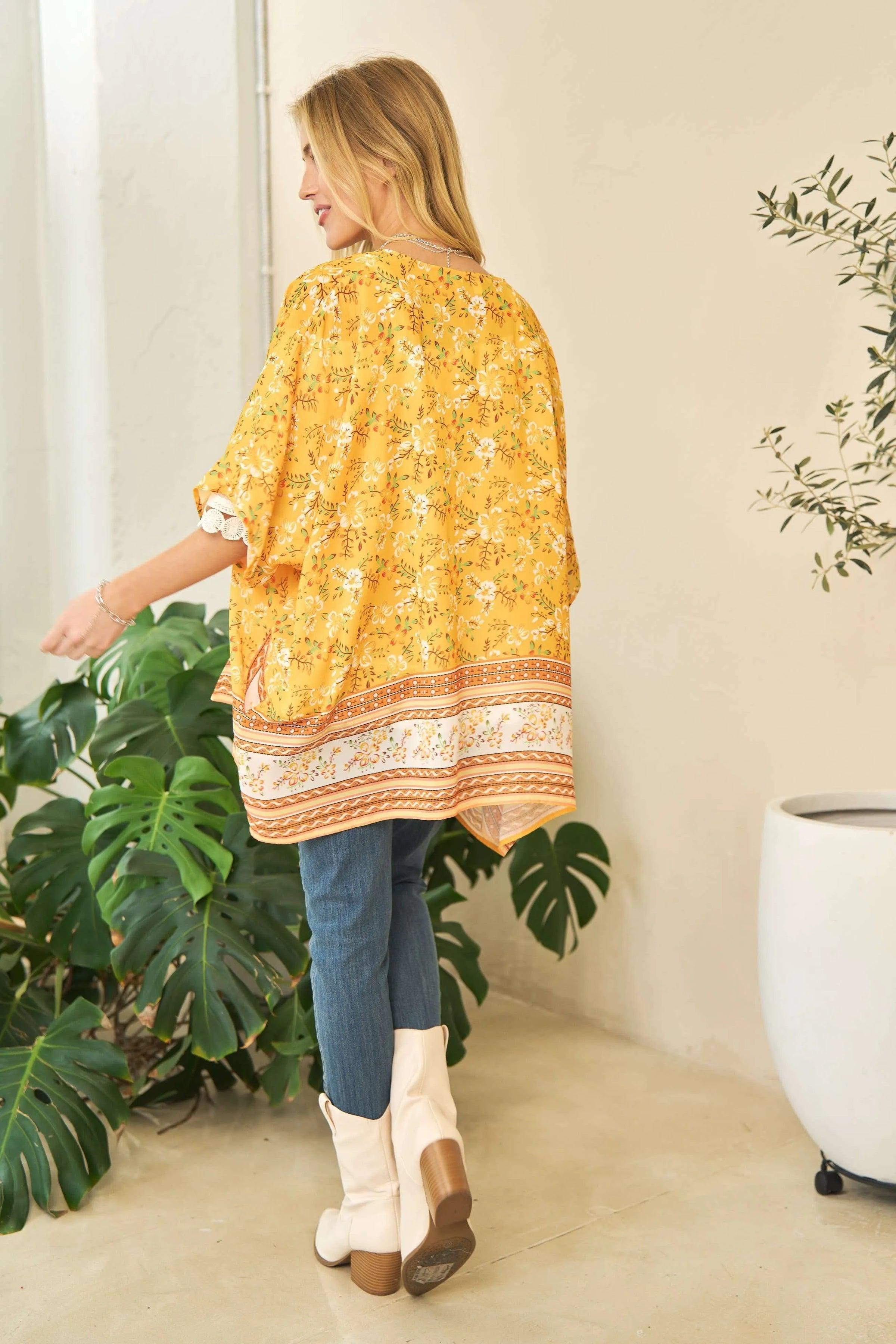 Floral Printed Short Sleeve Loose Fit Kimono Cover Up-Open Knit Cover Up-Reef Love