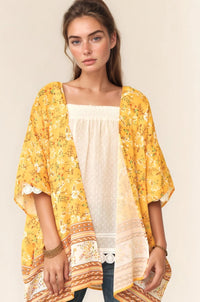 Floral Printed Short Sleeve Loose Fit Kimono Cover Up-Open Knit Cover Up-Reef Love