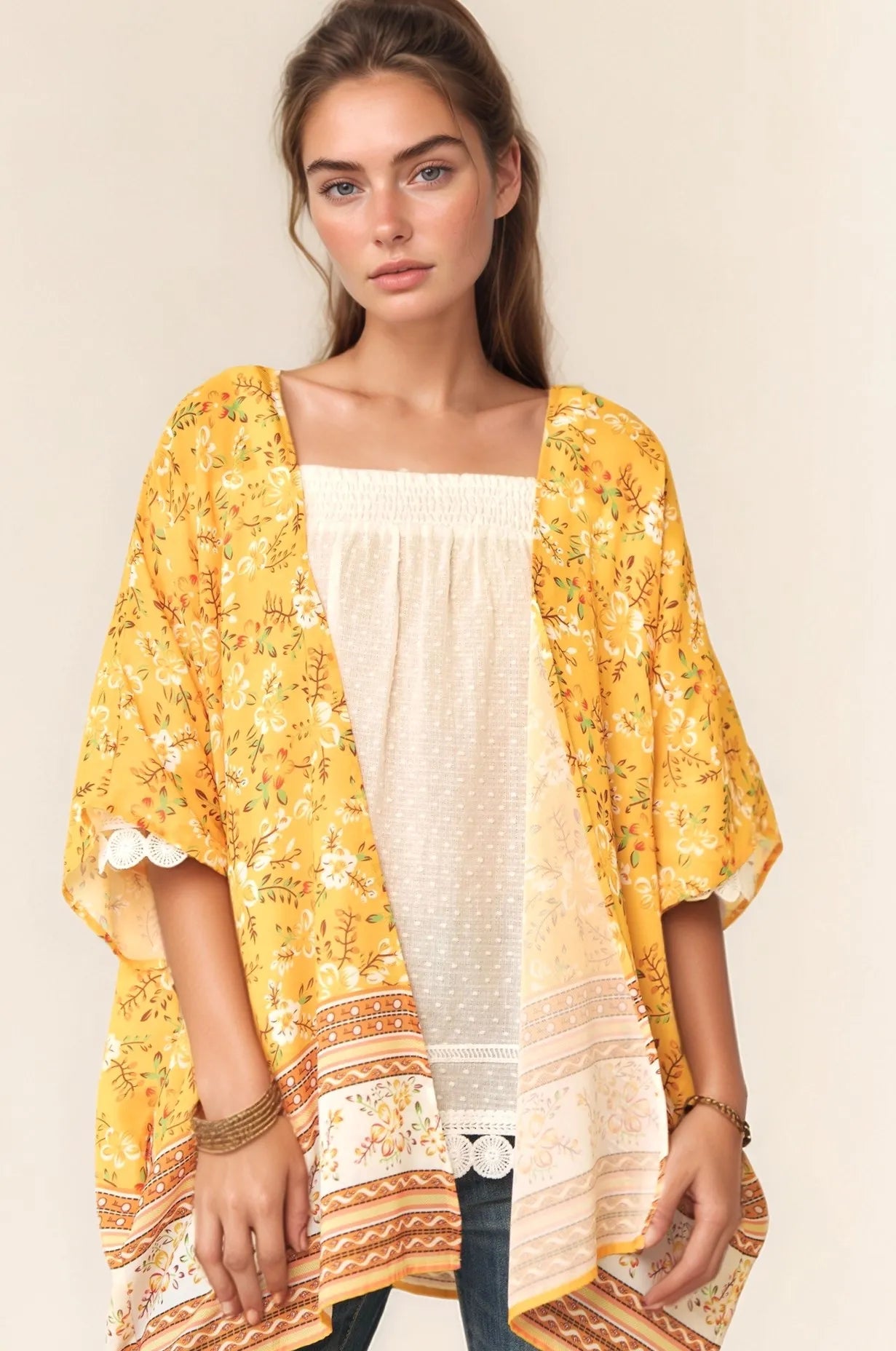 Floral Printed Short Sleeve Loose Fit Kimono Cover Up-Open Knit Cover Up-Reef Love
