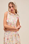 Floral Printed Woven Shoulder Bow Tie Top and Skirt Set – Pink Floral-Floral Printed Woven Shoulder Bow Tie Top and Skirt Set – Romantic and effortlessly chic, Two-Piece Set sleeveless crop top with high-waisted tiered maxi skirt.-Reef Love Boho-Chic Boutique