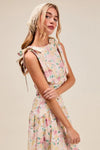Floral Printed Woven Shoulder Bow Tie Top and Skirt Set – Pink Floral-Floral Printed Woven Shoulder Bow Tie Top and Skirt Set – Romantic and effortlessly chic, Two-Piece Set sleeveless crop top with high-waisted tiered maxi skirt.-Reef Love Boho-Chic Boutique