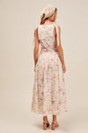 Floral Printed Woven Shoulder Bow Tie Top and Skirt Set – Pink Floral-Floral Printed Woven Shoulder Bow Tie Top and Skirt Set – Romantic and effortlessly chic, Two-Piece Set sleeveless crop top with high-waisted tiered maxi skirt.-Reef Love Boho-Chic Boutique