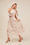 Floral Printed Woven Shoulder Bow Tie Top and Skirt Set – Pink Floral-Floral Printed Woven Shoulder Bow Tie Top and Skirt Set – Romantic and effortlessly chic, Two-Piece Set sleeveless crop top with high-waisted tiered maxi skirt.-Reef Love Boho-Chic Boutique