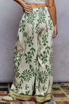 Floral Printed Woven Wide Leg Drawstring Pants-Green and Beige Floral Printed Woven Wide Leg Drawstring Pants. The Wide Leg Drawstring Pants are a chic and stylish choice for any fashion-forward individual. 