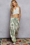 Floral Printed Woven Wide Leg Drawstring Pants-Green and Beige Floral Printed Woven Wide Leg Drawstring Pants. The Wide Leg Drawstring Pants are a chic and stylish choice for any fashion-forward individual. 