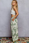 Floral Printed Woven Wide Leg Drawstring Pants-Green and Beige Floral Printed Woven Wide Leg Drawstring Pants. The Wide Leg Drawstring Pants are a chic and stylish choice for any fashion-forward individual. 