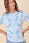 Floral Ribbon Print Knit Short Sleeve Sweater