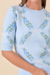 Floral Ribbon Print Knit Short Sleeve Sweater