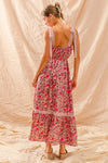 Floral Ribbon Tie Maxi Dress-Romantic floral maxi dress with smocked bodice & tiered ruffle hem. Lightweight & breezy with tie straps—perfect for summer weddings & vacations.-Reef Love Boho-Chic Boutique