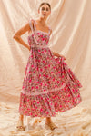 Floral Ribbon Tie Maxi Dress-Romantic floral maxi dress with smocked bodice & tiered ruffle hem. Lightweight & breezy with tie straps—perfect for summer weddings & vacations.-Reef Love Boho-Chic Boutique
