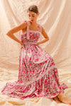 Floral Ribbon Tie Maxi Dress-Romantic floral maxi dress with smocked bodice & tiered ruffle hem. Lightweight & breezy with tie straps—perfect for summer weddings & vacations.-Reef Love Boho-Chic Boutique